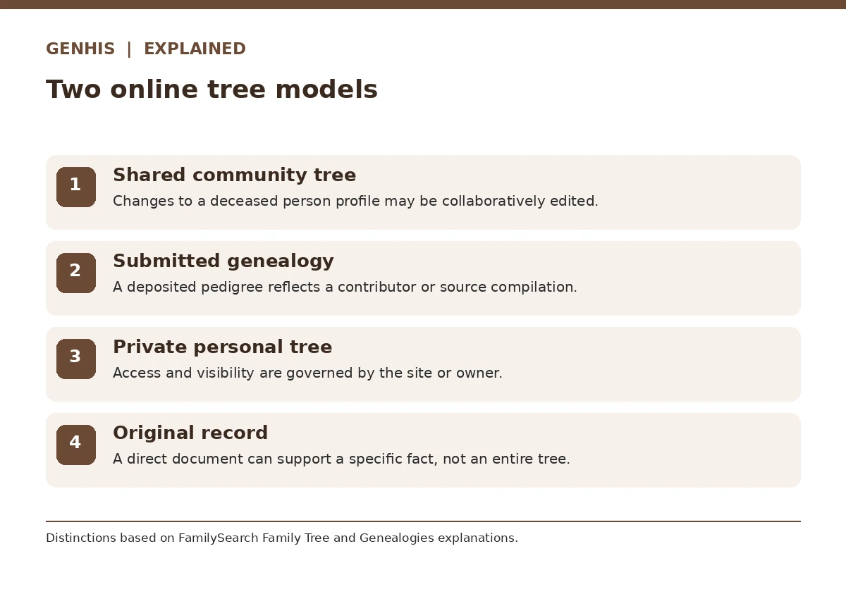 Explainer diagram one for how to find your family tree, showing the four decisions in the research workflow.