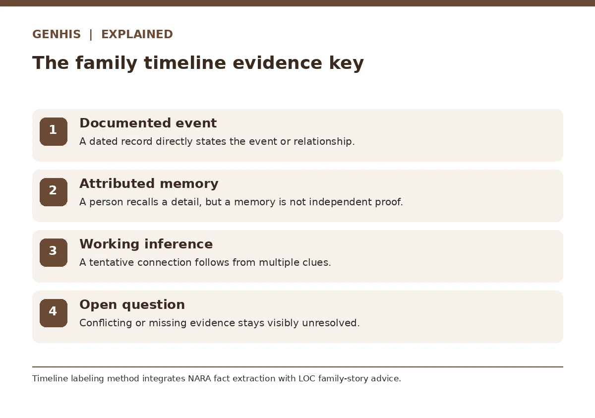 Explainer diagram two for how to trace your family history, showing alternative evidence and source situations.